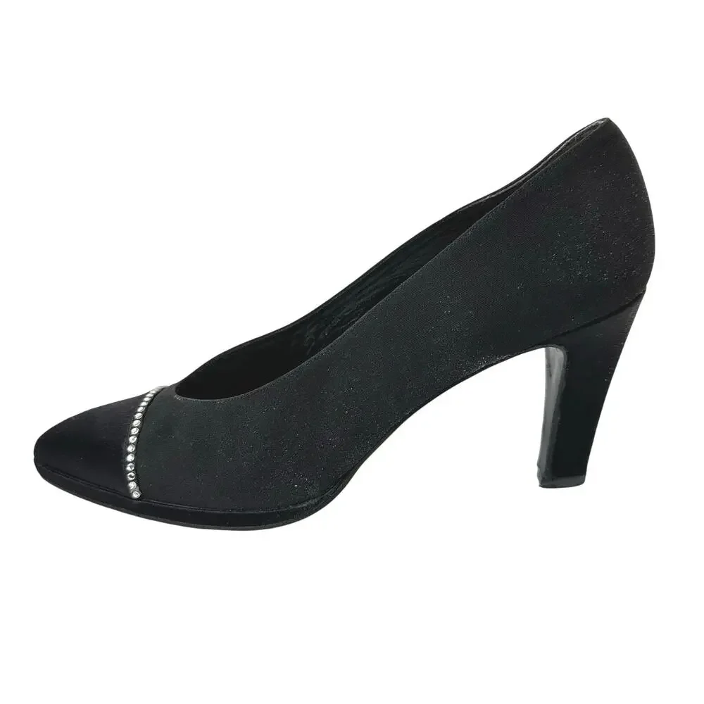 Vintage 80s/90s Stuart Weitzman for Neiman Marcus Black Satin Rhinestone Heels 8